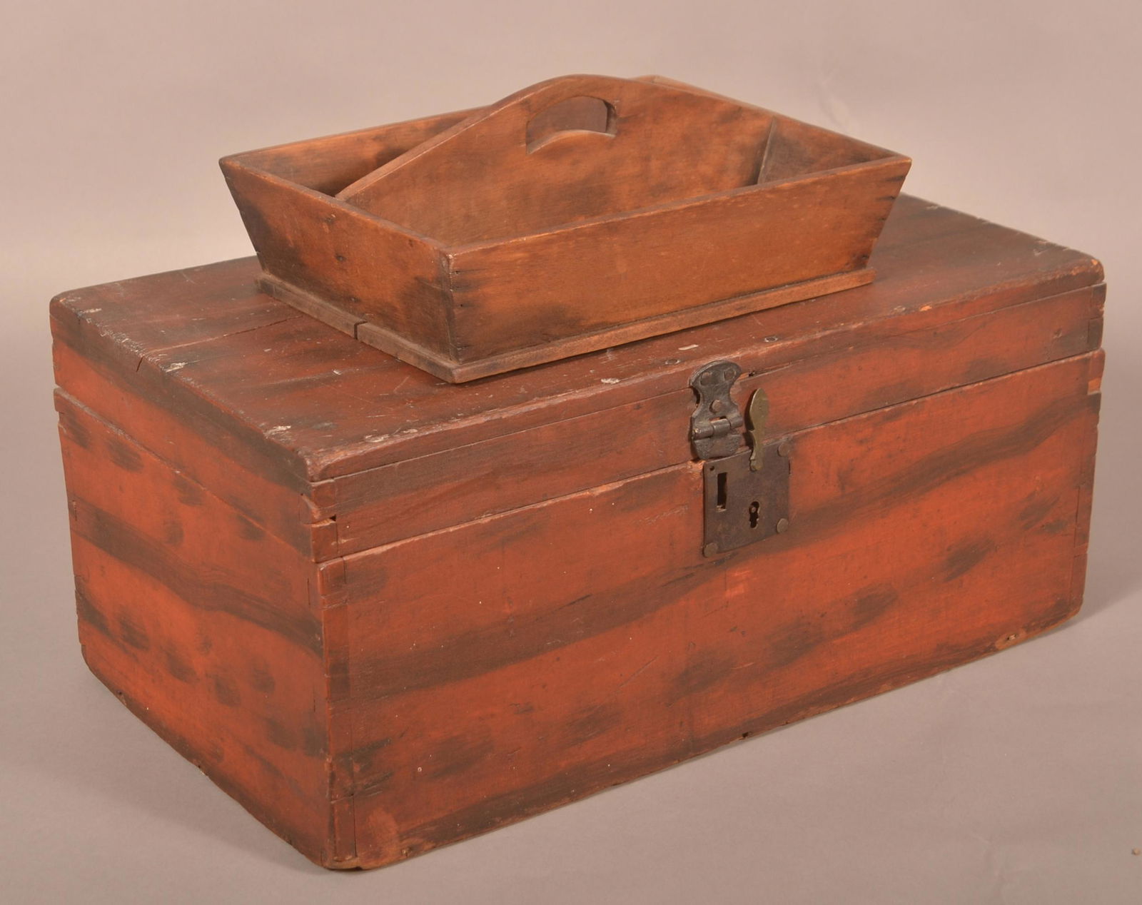 Antique Painted Lock Box and Utensil Carrier. (1 of 4)