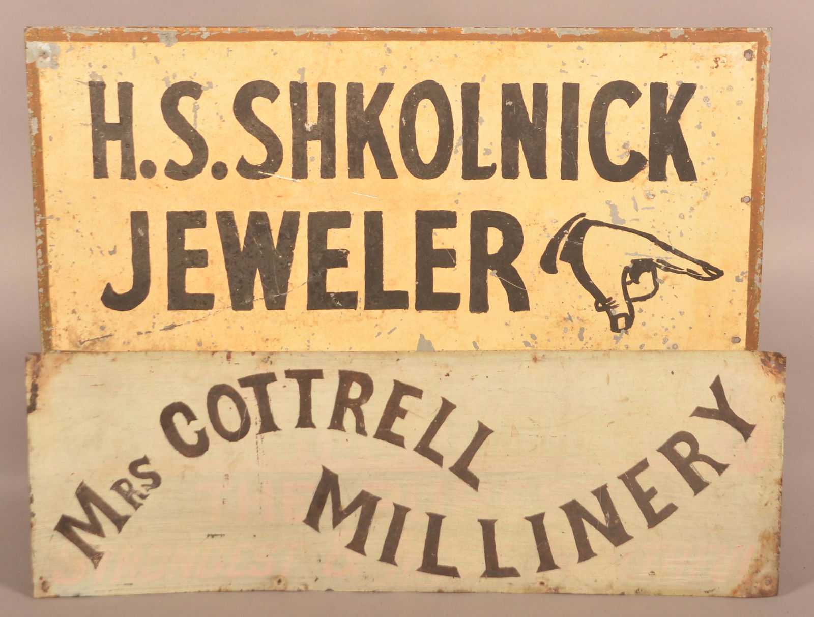 Two Antique Painted Tin Signs. (1 of 3)