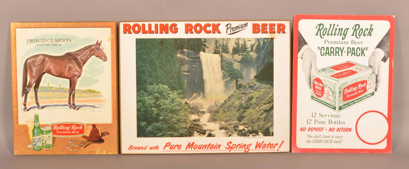 Three Vintage Rolling Rock Beer Stand-Up Displays. (1 of 3)