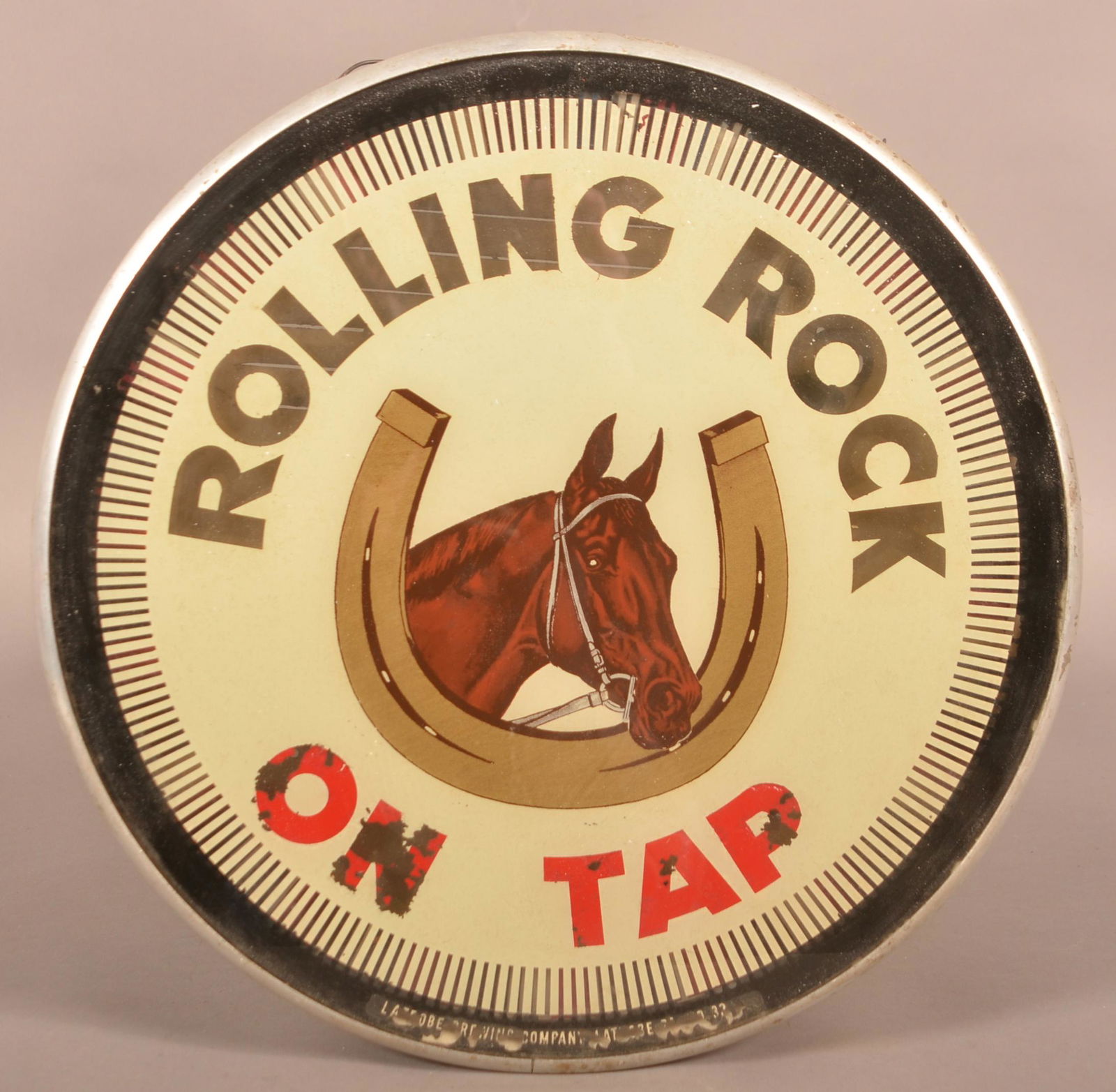 Round Rolling Rock Lighted Advertising Sign. (1 of 5)