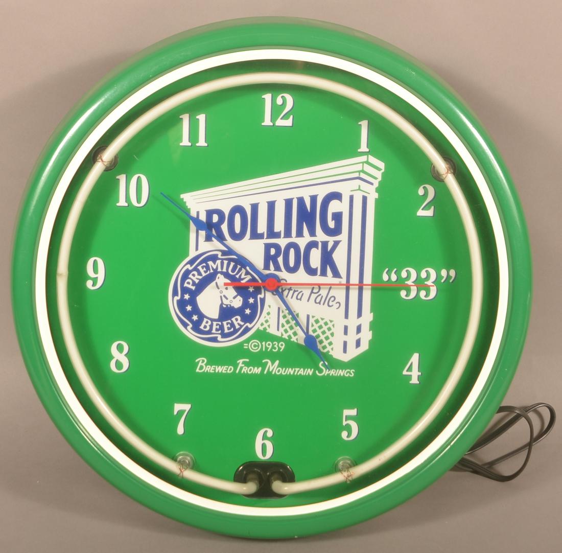Rolling Rock Beer Neon Electric Wall Clock. (1 of 4)