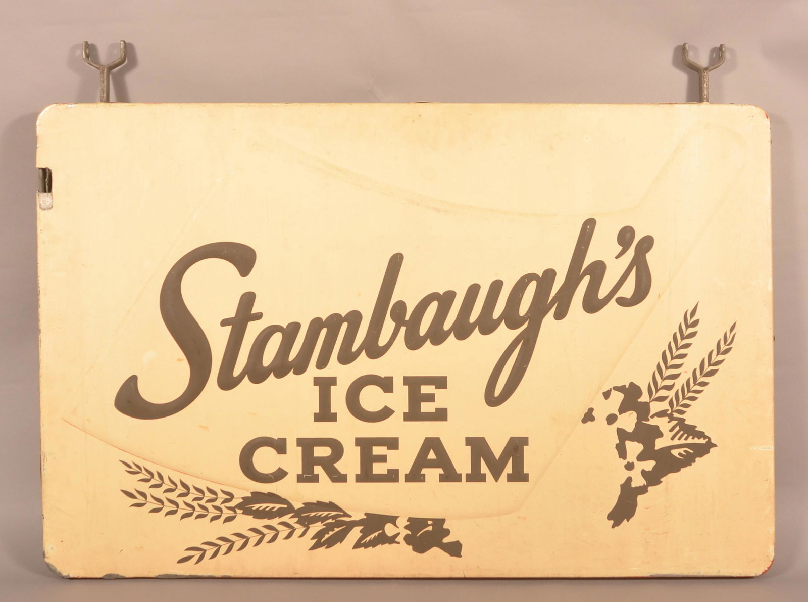 "Stambaugh's Ice Cream" Tin Double-Sided Sign. (1 of 2)