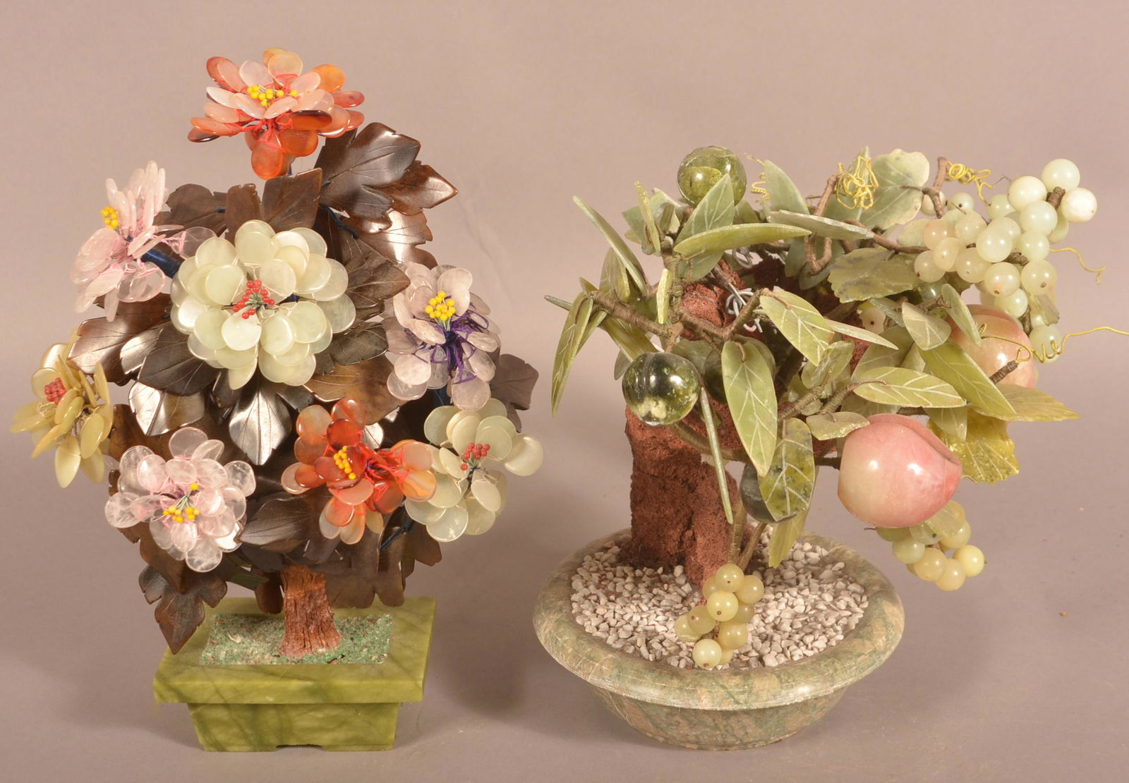 Two Vintage Chinese Carved Jade Hardstone Trees. (1 of 3)