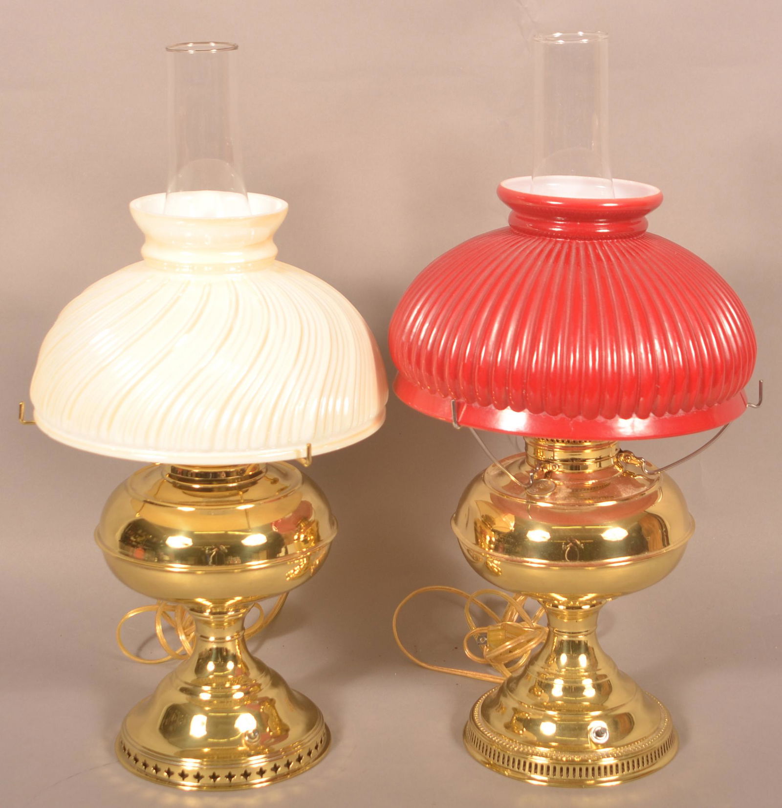 Two Electrified Brass Kerosene Lamps. (1 of 2)