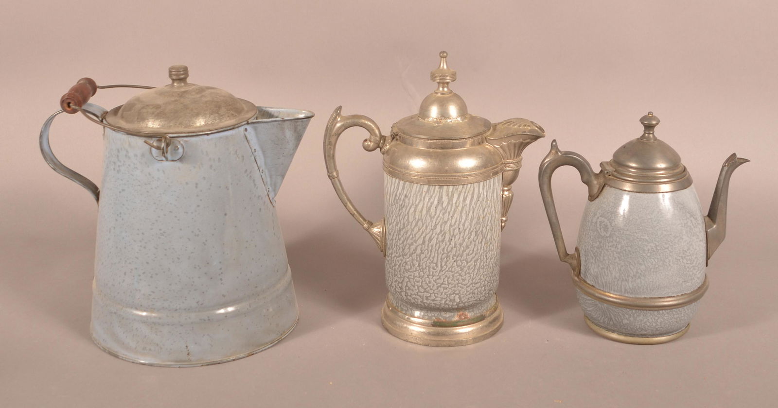 Three Pieces of Antique Gray Granite Ware. (1 of 3)