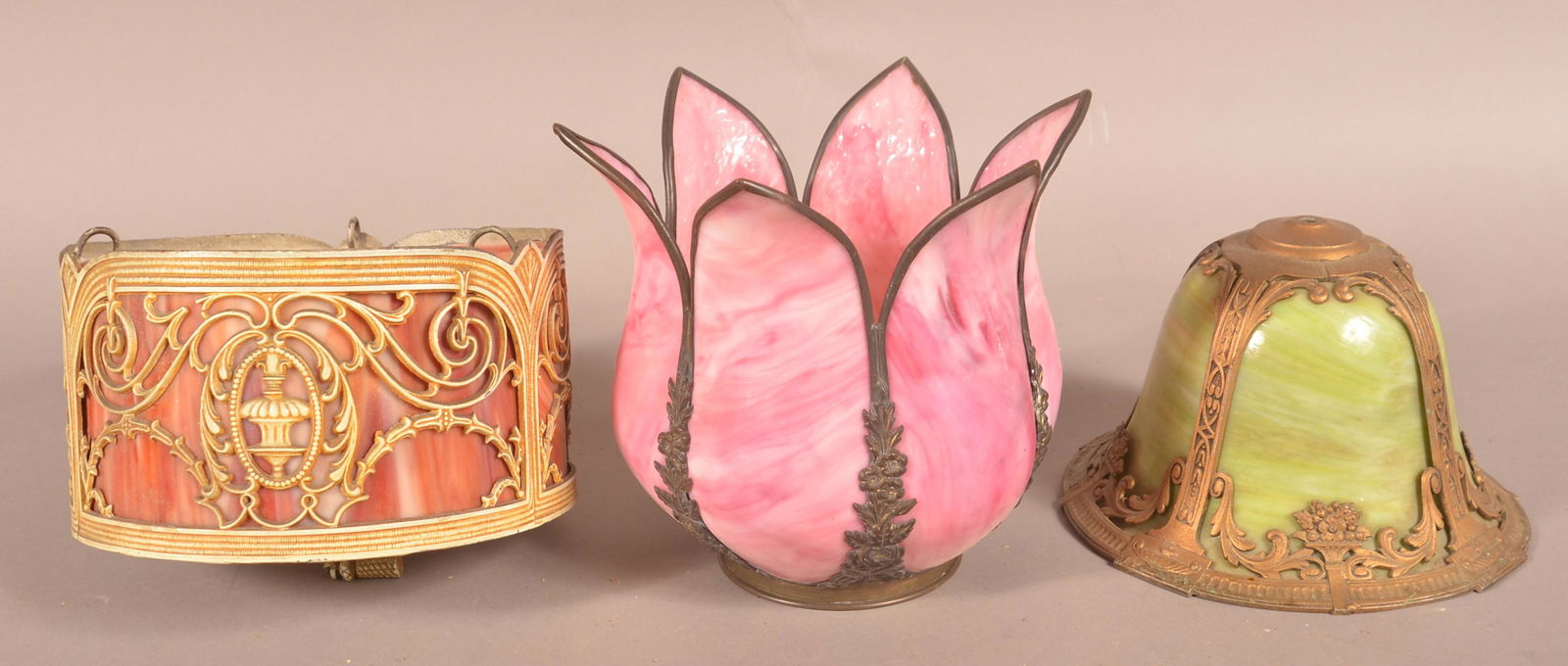 Three Slag Glass Lamp Shades. (1 of 3)