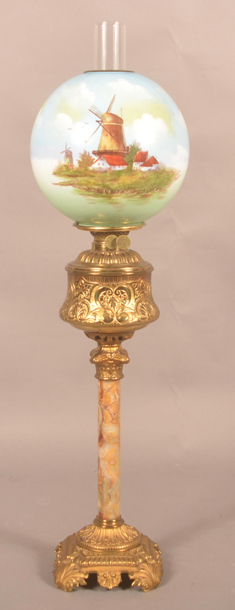Ornate Victorian Organ Lamp with Brass/ Marble Base. (1 of 4)