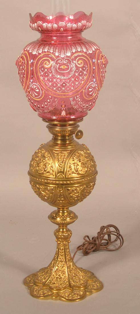 Ornate Victorian Brass Pedestal Fluid Lamp. (1 of 7)