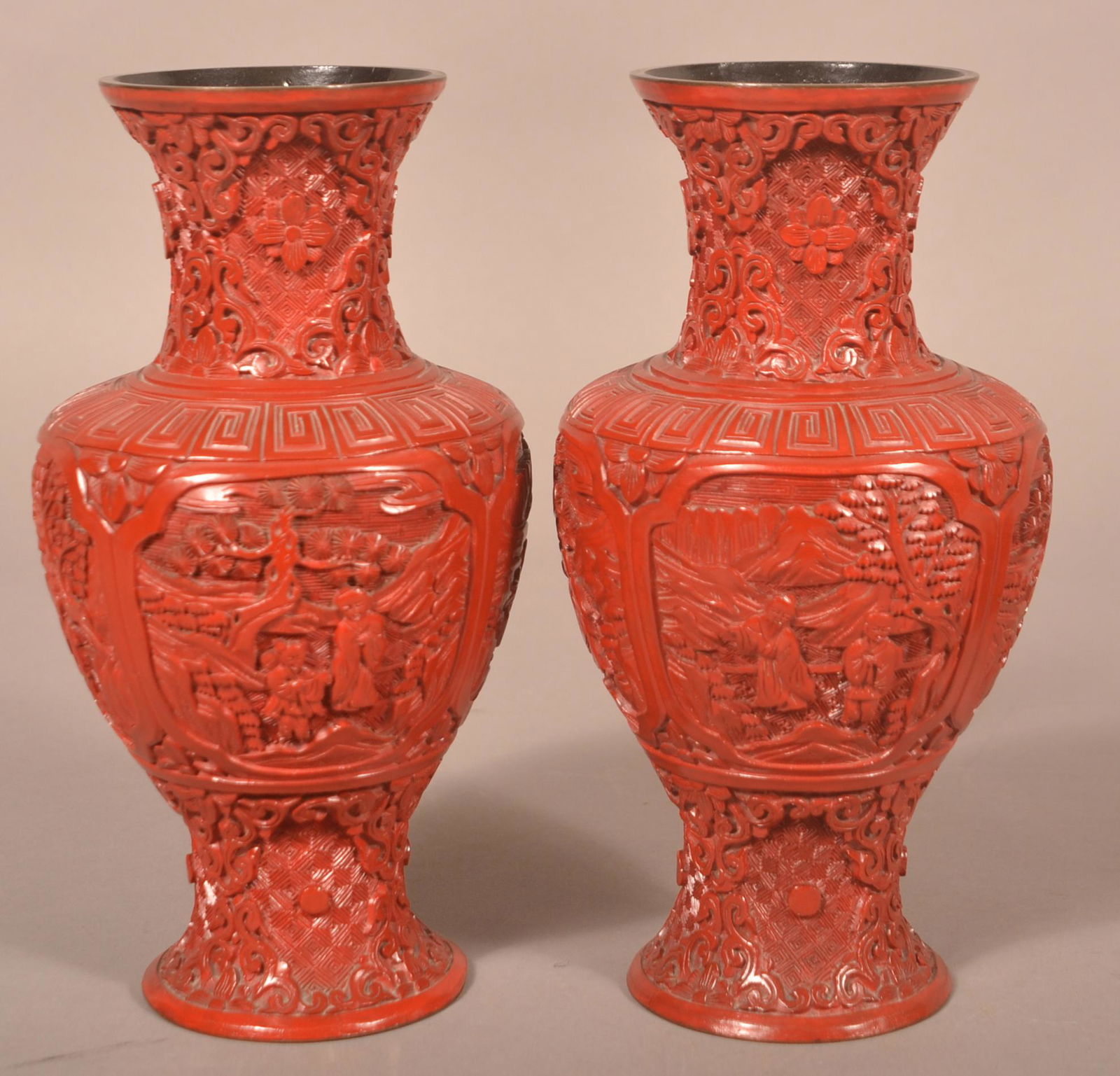 Pair of Chinese Cinnabar Vases. (1 of 3)