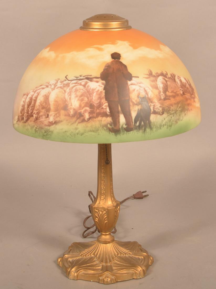 Art Nouveau Table Lamp with Sheep Herder Shade. (1 of 7)