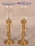 Pair of Brass Candle Lamps with Etched Shades.