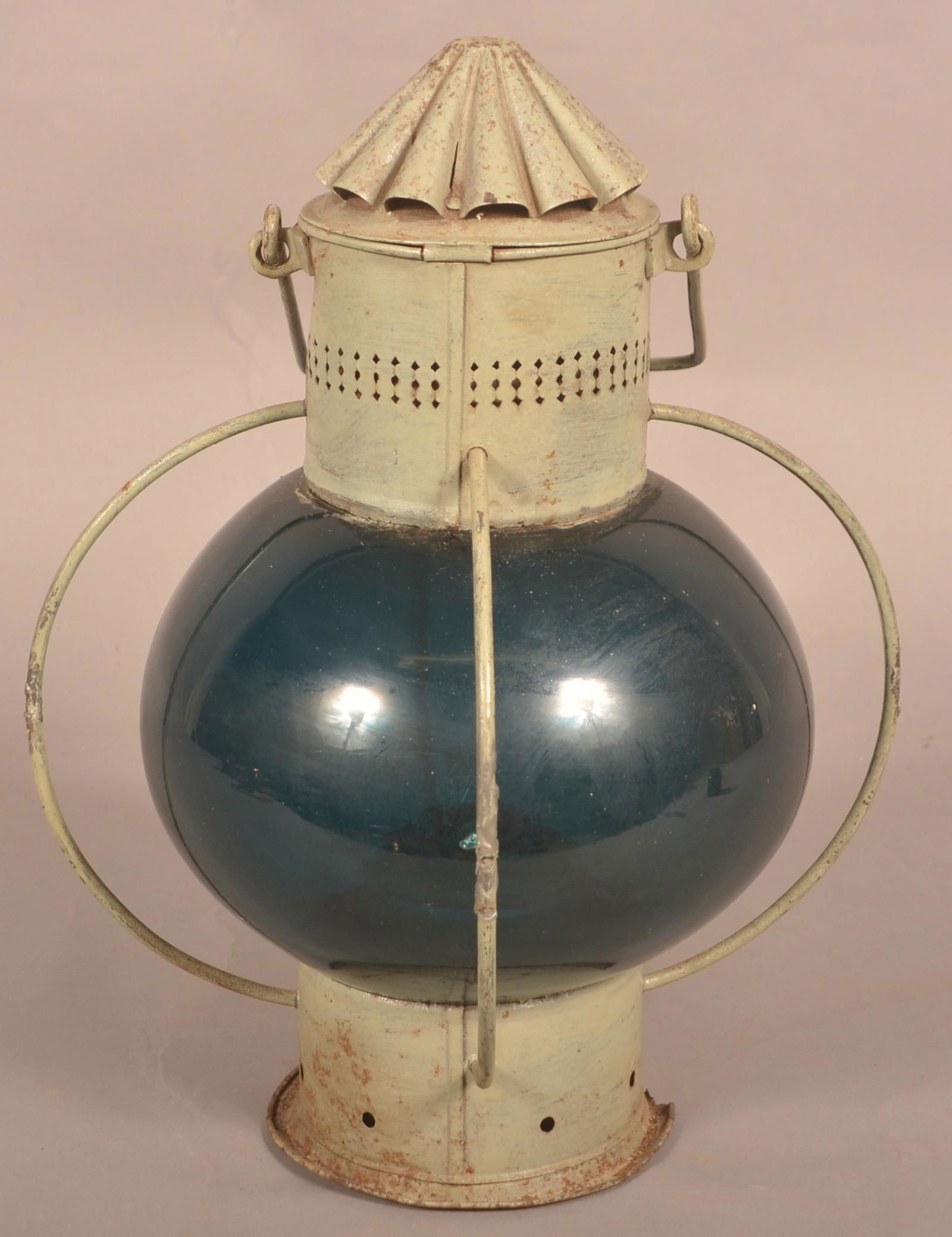 Antique Free-Blown Blue Glass Globe Onion Lantern. (1 of 3)
