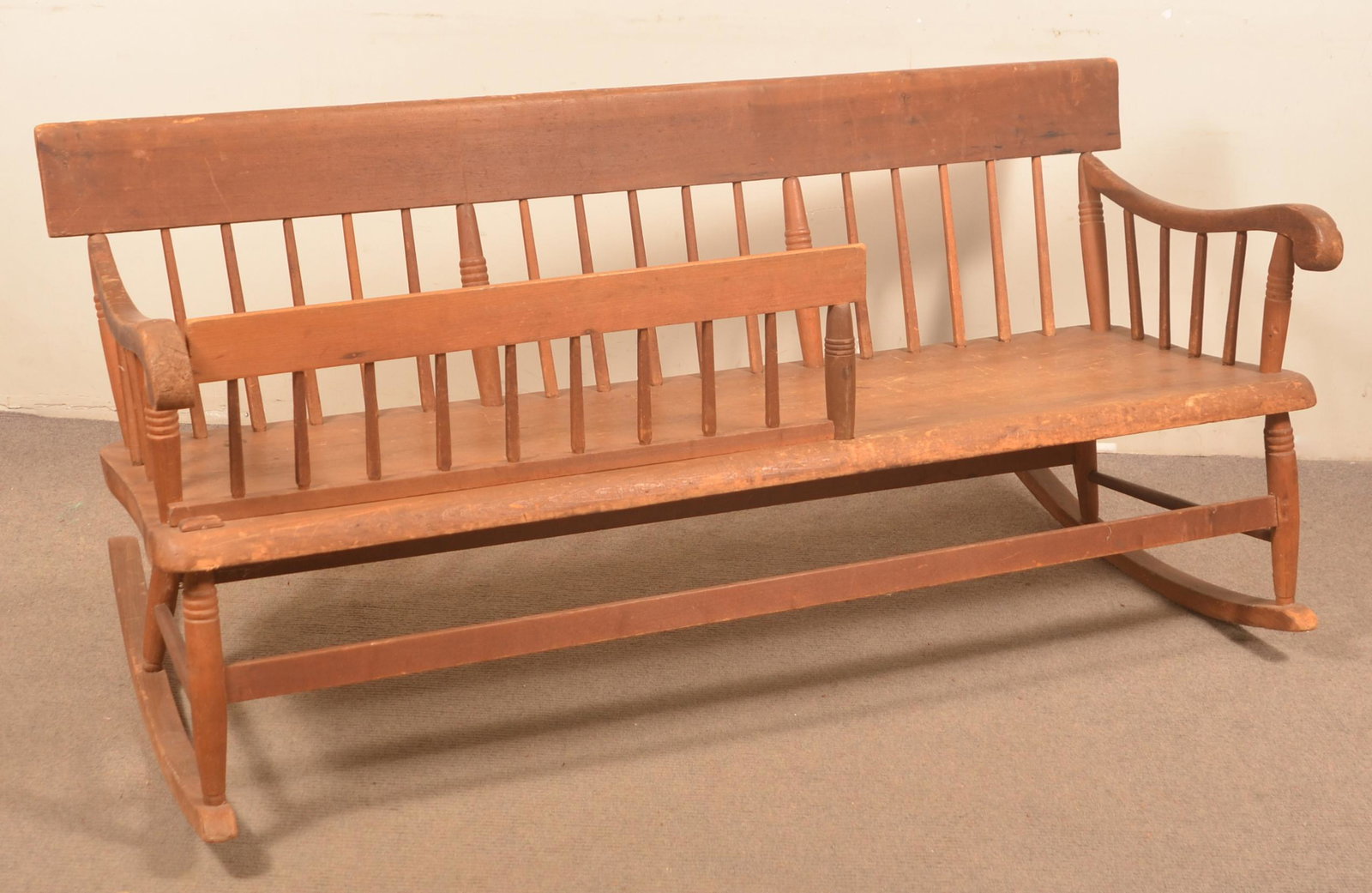 Pennsylvania Mixed Wood Nanny Rocking Settee.: Pennsylvania Mixed Wood Nanny Rocking Settee. 29''h. x 64''w. x 22''d.
