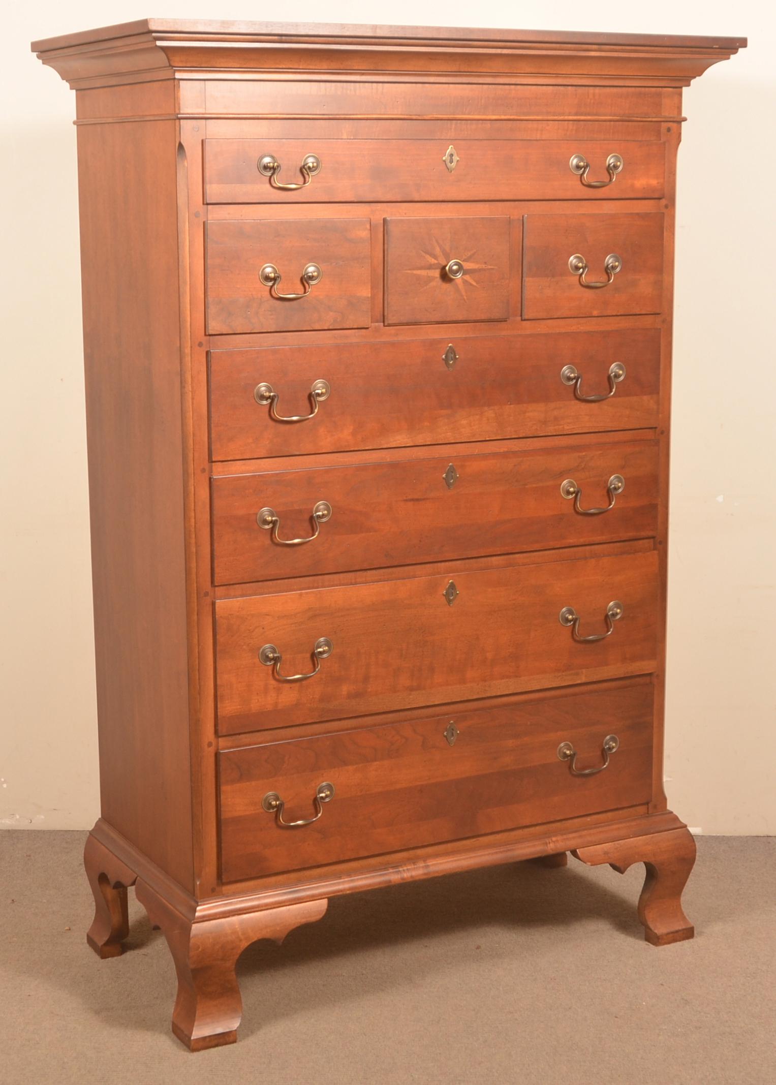 Chippendale Style Burl Cherry Tall Chest of Drawers. (1 of 4)