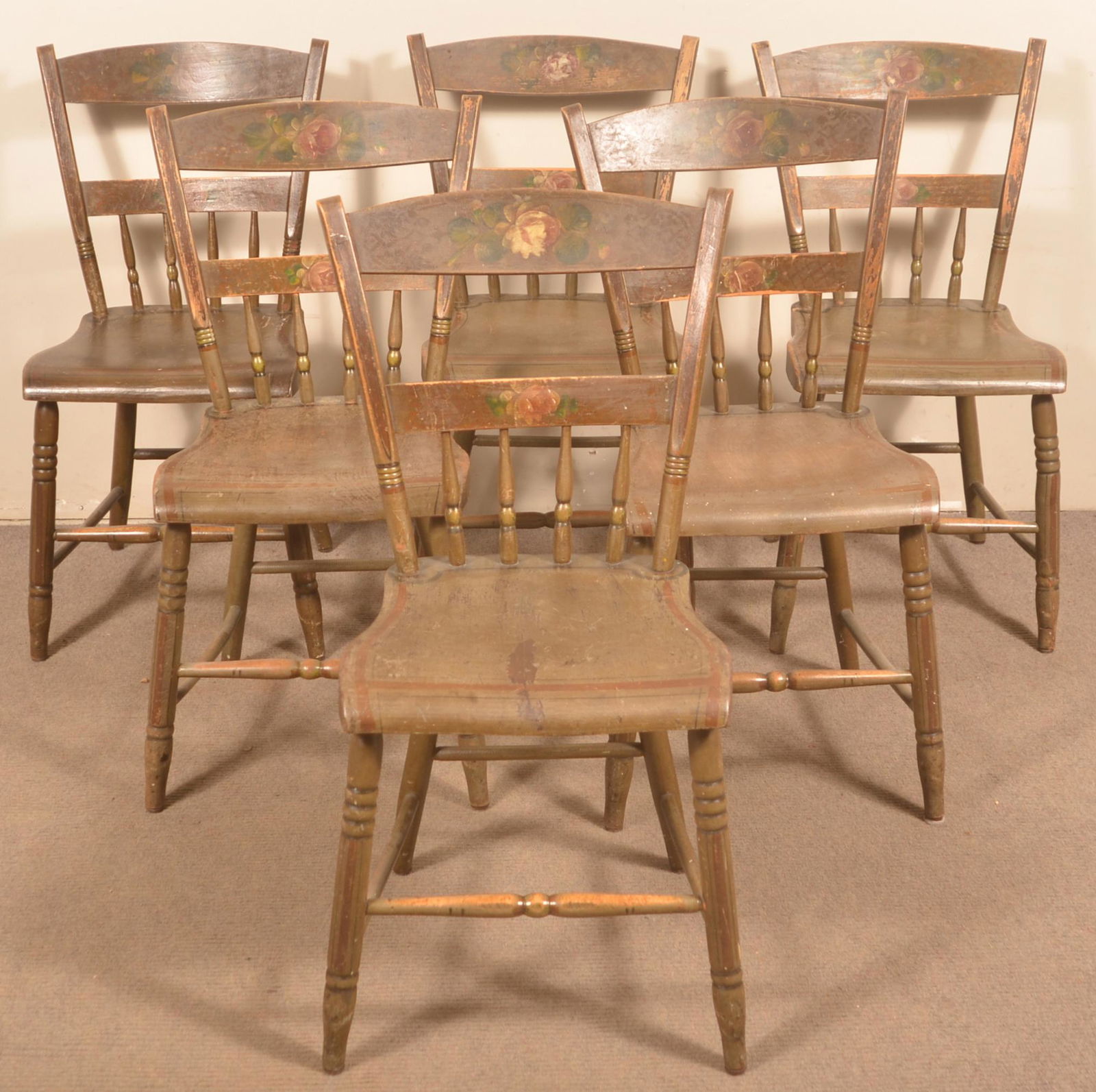 Six PA Paint-Decorated Half Spindle-Back Side Chairs. (1 of 4)