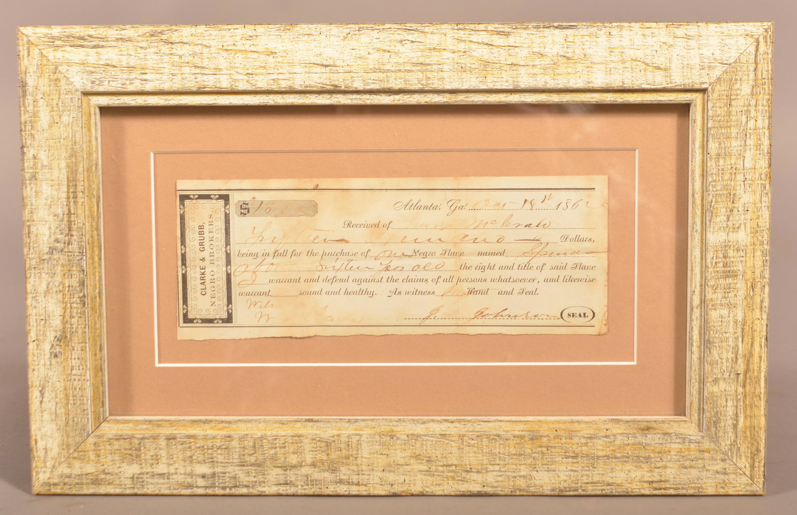 Rare American Framed Printed Slave Document. (1 of 3)