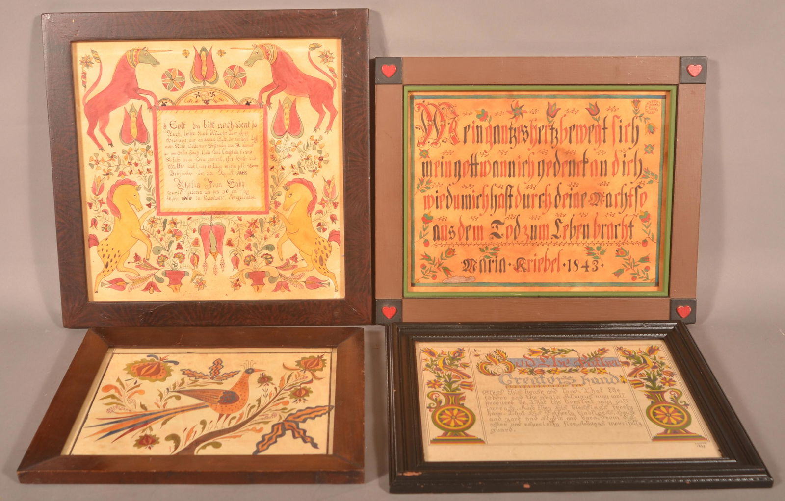 Four Various Framed Period Style Frakturs. (1 of 2)