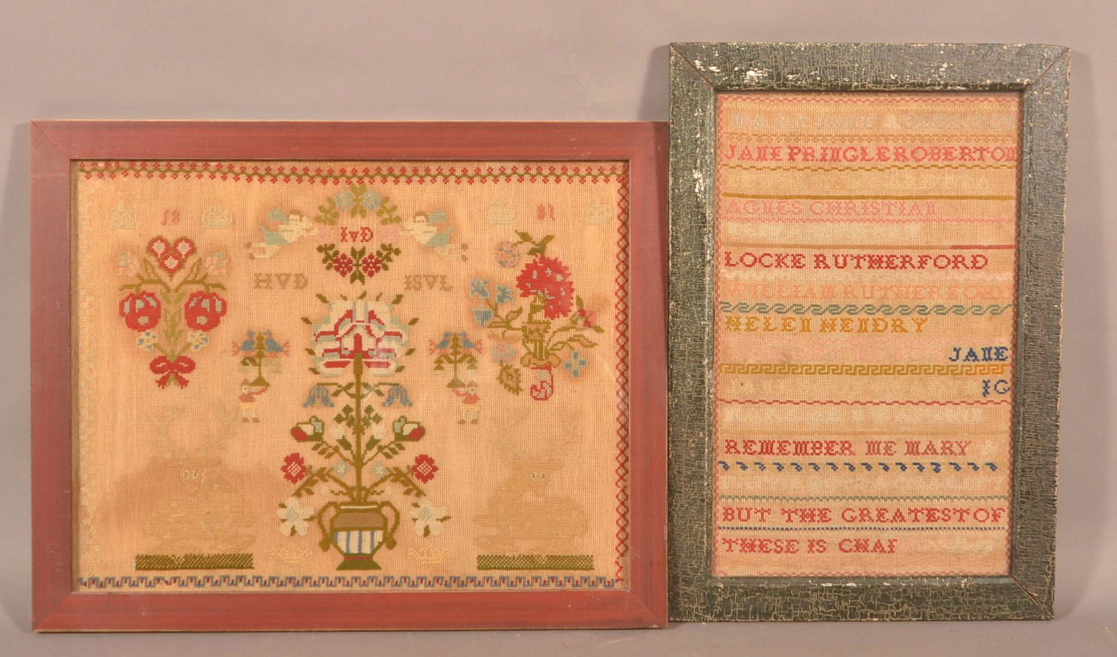 Two Framed Victorian Needlework Samplers. (1 of 5)