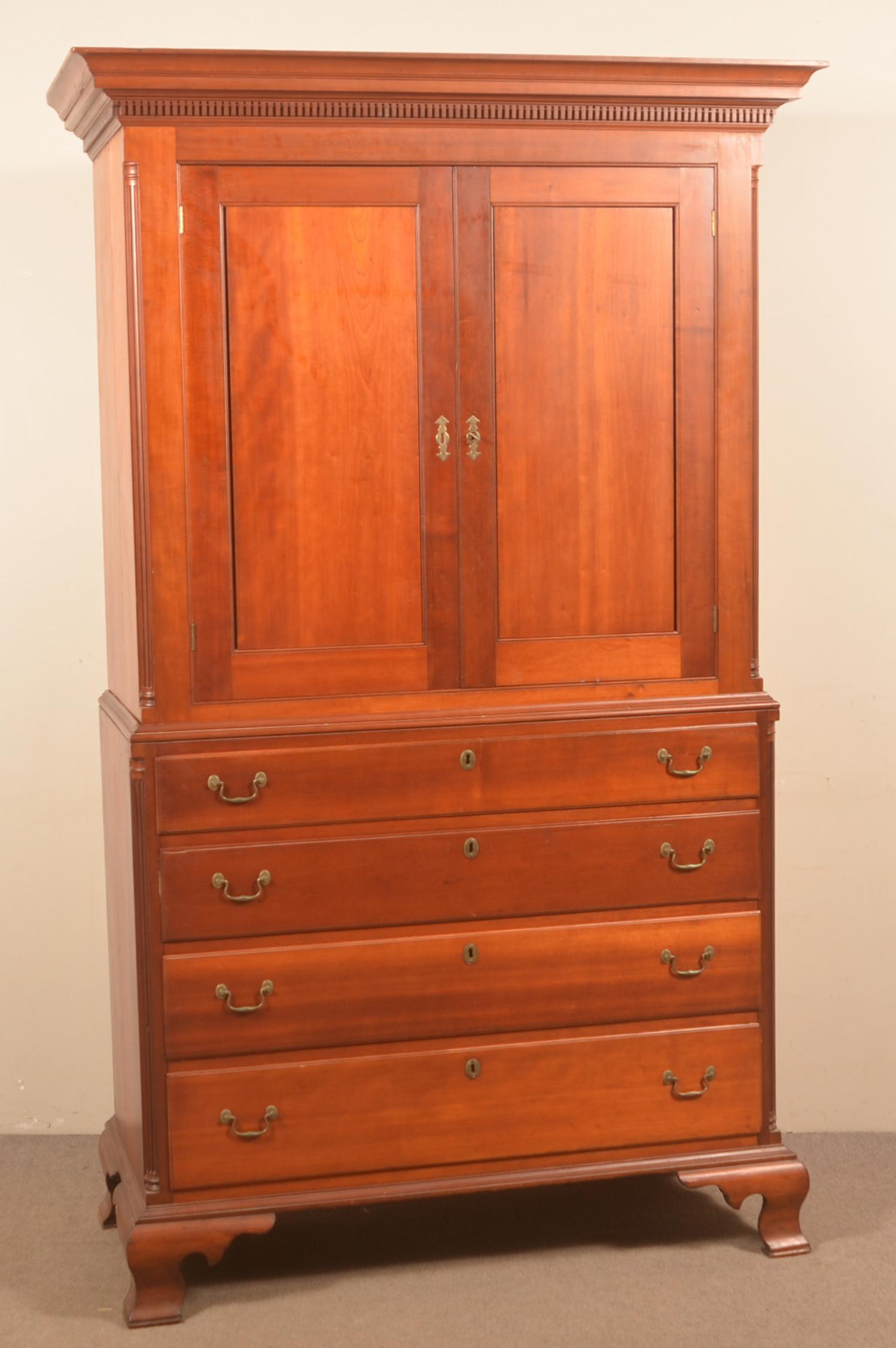 Pennsylvania Chippendale Cherry Linen Press. (1 of 5)