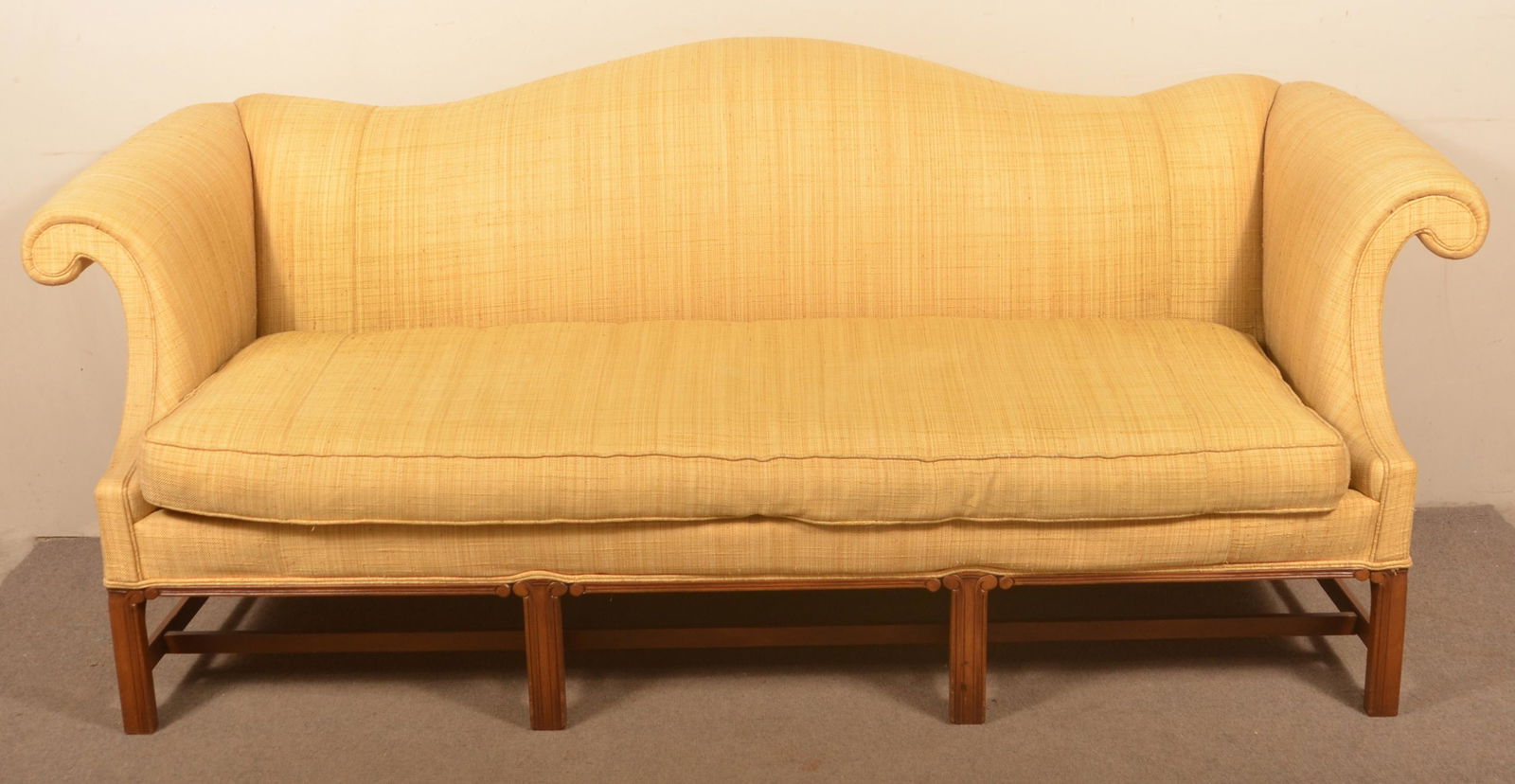 Chippendale Style Upholstered Camel-Back Sofa. (1 of 5)