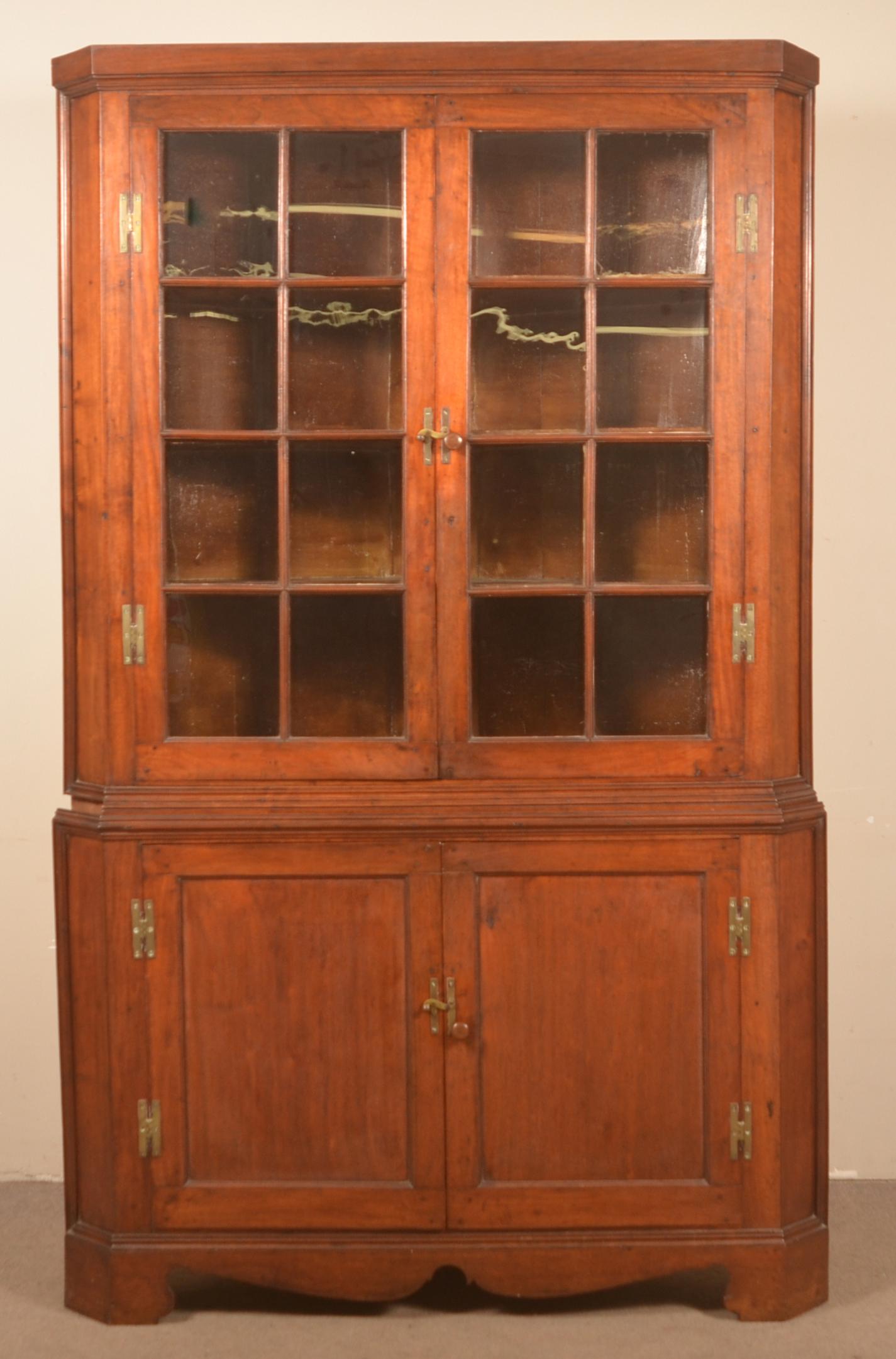 American Federal Walnut 2-Part Corner Cupboard. (1 of 5)