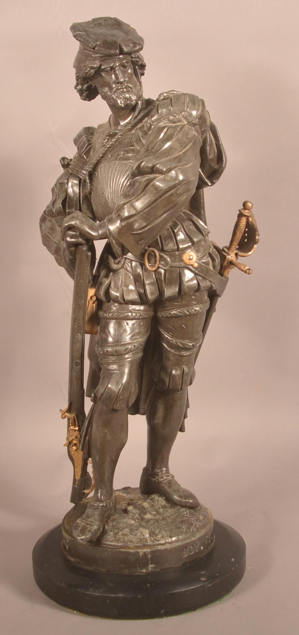 Bronze Finish Spelter Metal Statue of Conquistador. (1 of 6)