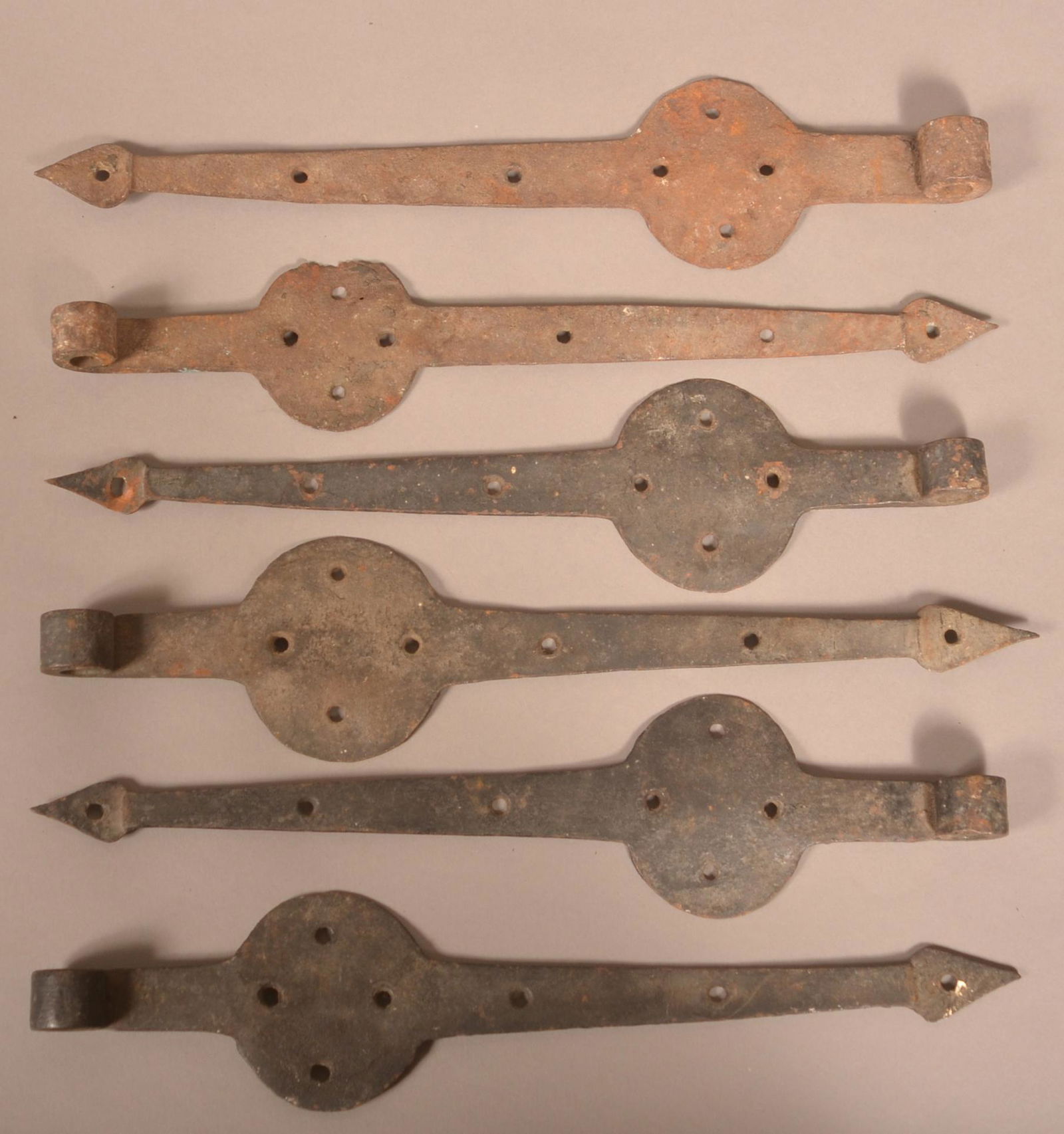 Six Matching 18th/19th C. Wrought Iron Strap Hinges. (1 of 2)