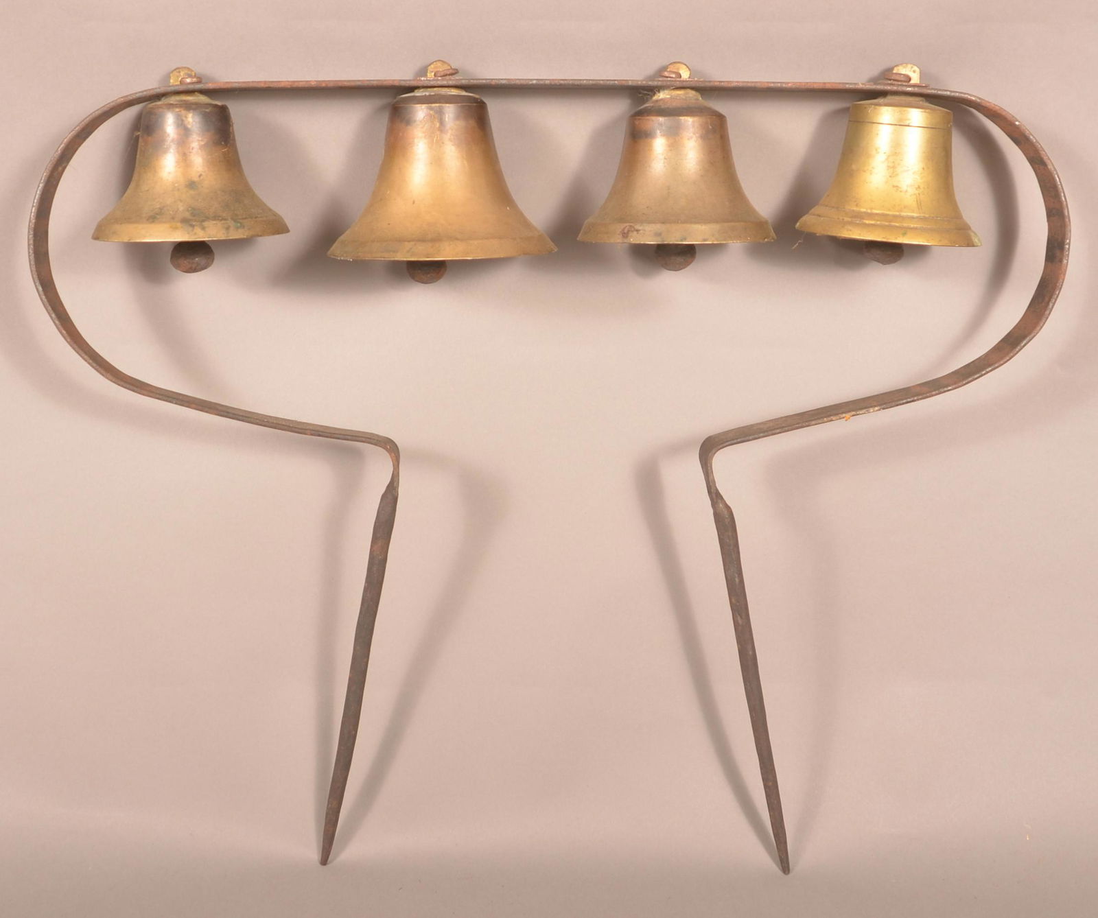 Set of 4 Antique Brass Sleigh Bells for Horse Hames. (1 of 3)