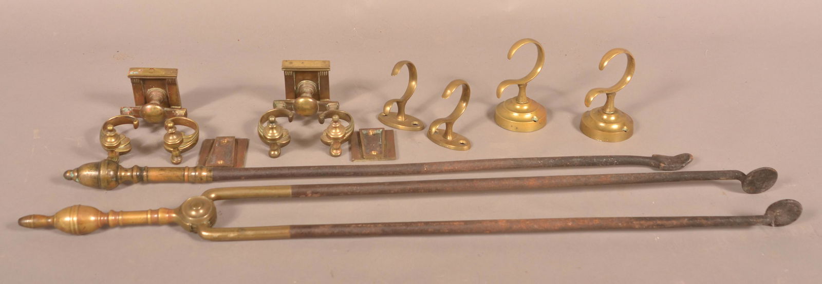 Antique Brass and Iron Fireplace Tools and Brackets. (1 of 1)