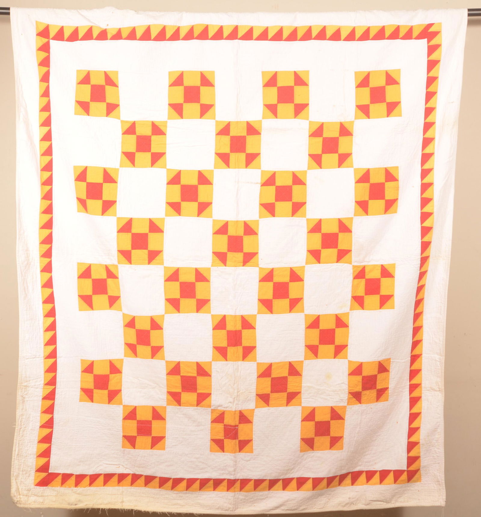 Antiq. Monkey Wrench Pattern Patchwork Crib Quilt. (1 of 5)