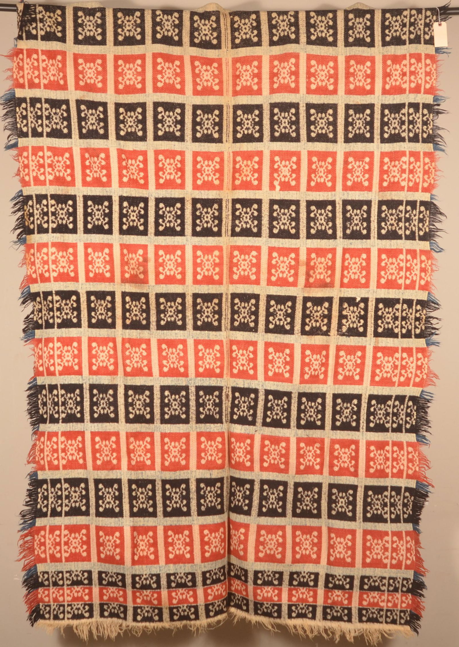 Antique Geometric Pattern 2-Part Jacquard Coverlet. (1 of 4)