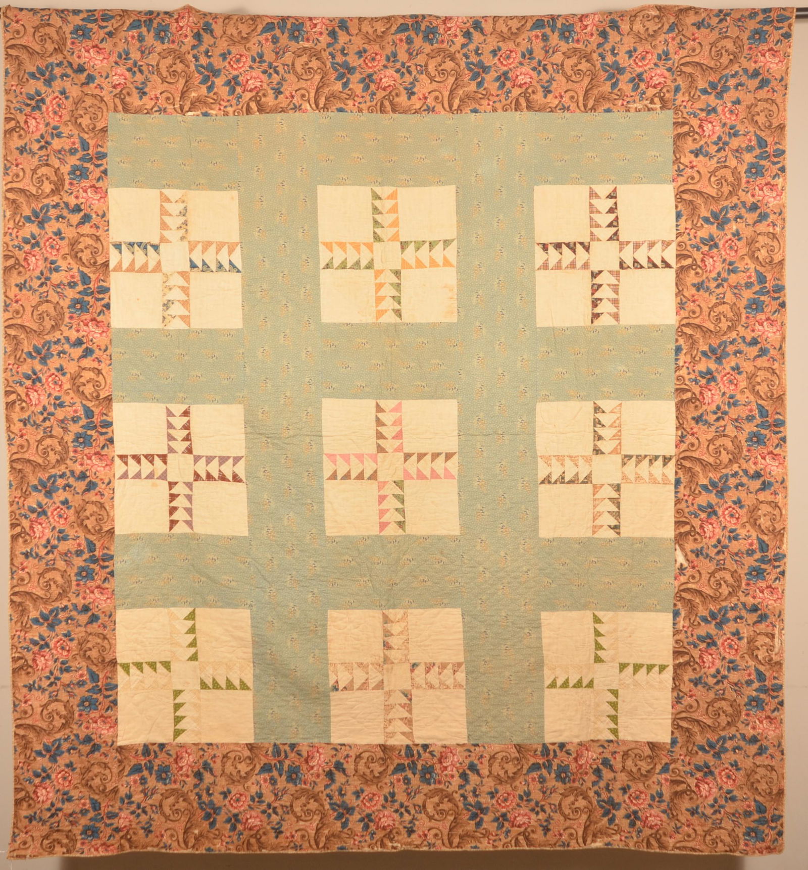 Antique Flying Geese Pattern Patchwork Crib Quilt. (1 of 6)