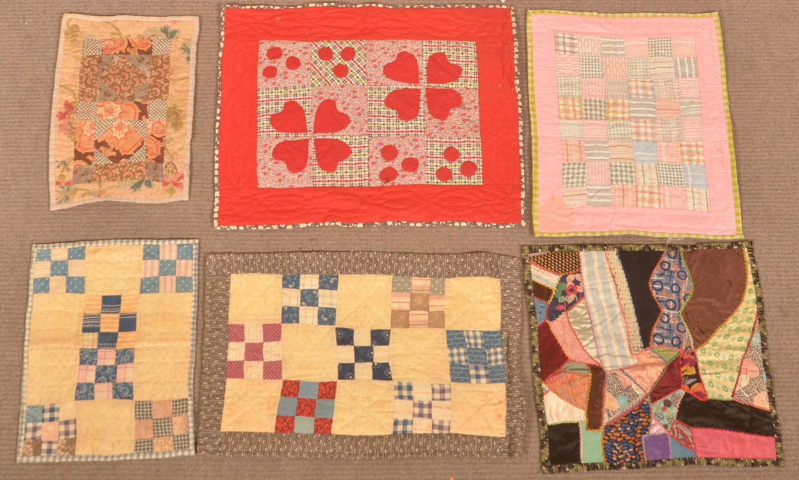 Six Various Antique Patchwork Doll Quilts. (1 of 3)