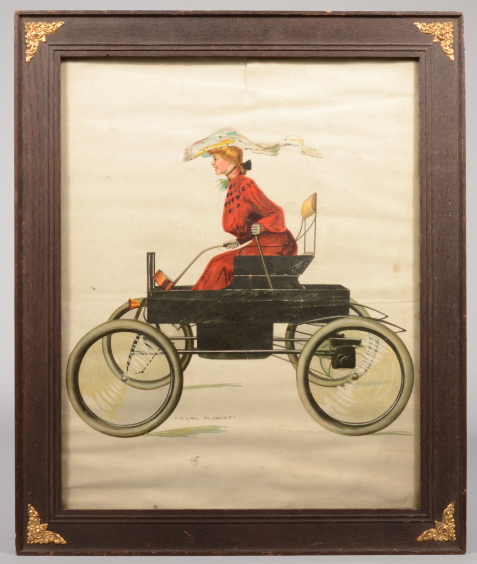 Miss Daisy at the Tiller Color Lithographic Print.: Miss Daisy at the Tiller Color Lithographic Print. Signed in print: "F. Earl Christy." F. Earl Christy, 1883 - 1961, illustrator of postcards, magazine covers and related was originally from Phila. PA