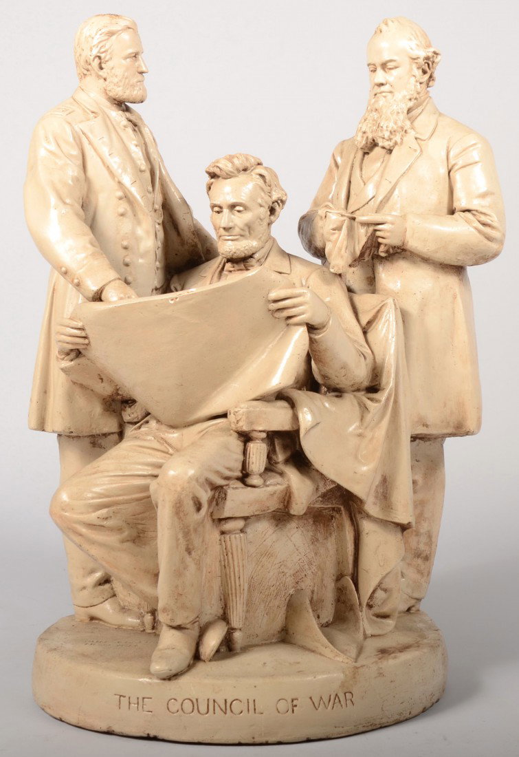 White Painted Plaster Casting of Rogers "Council o: White Painted Plaster Casting of Rogers "Council of War", circa 1970. Figural group of a seated President Lincoln with General Grant and Secretary of War Stanton, with hands before head, looking over