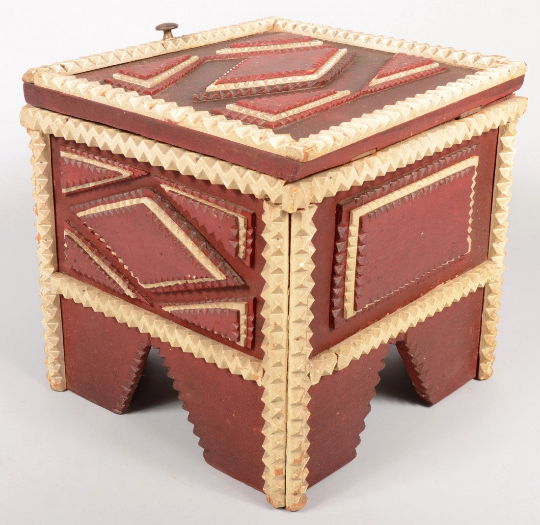 Painted Tramp Art Close Stool. Base has triangular - 2