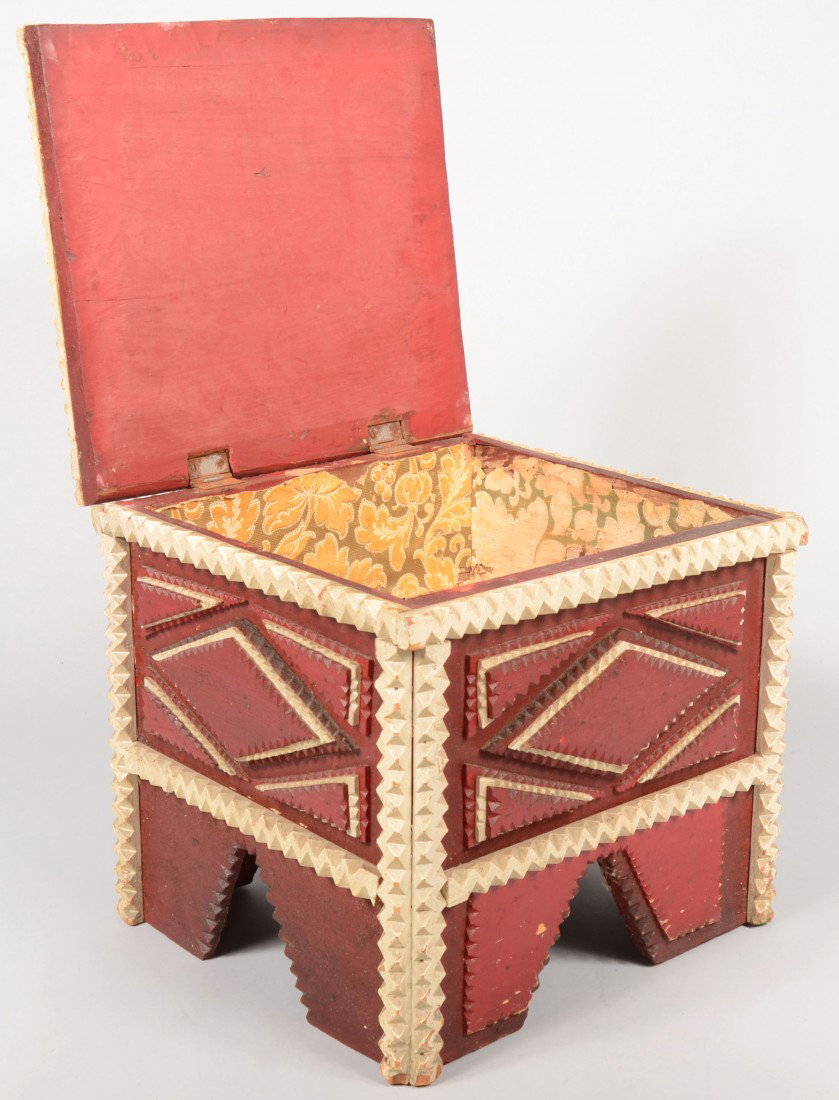 Painted Tramp Art Close Stool. Base has triangular - 3