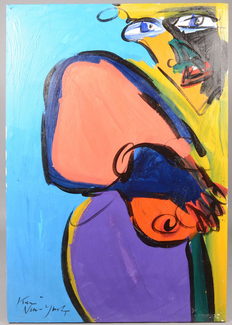 Abstract Acrylic on Canvas of Faces, signed: "Keil,: Abstract Acrylic on Canvas of Faces, signed: "Keil, New York" in lower left corner. Peter Robert Keil, born 1942 in Poland, moved to Berlin and was a student at Akademie fur Bildende Kunste. He worked