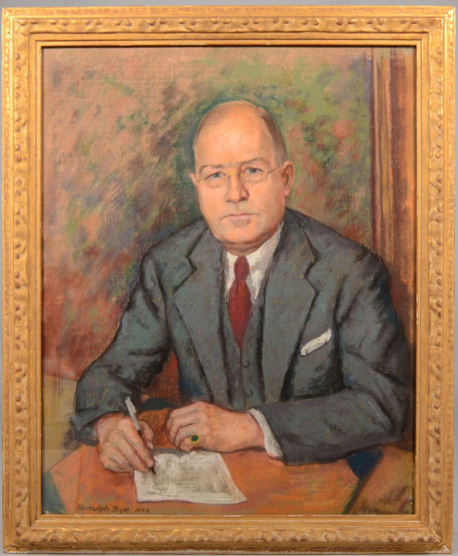 Portrait of Corporate Executive, Pastel on Paper. S: Portrait of Corporate Executive, Pastel on Paper. Signed in lower left: " Ranulph Bye." Ranulph (De Bayeux) Bye, b. 1916 in Princeton, N.J. and died in 2003 in Bucks County, PA. Bye studied at the Art