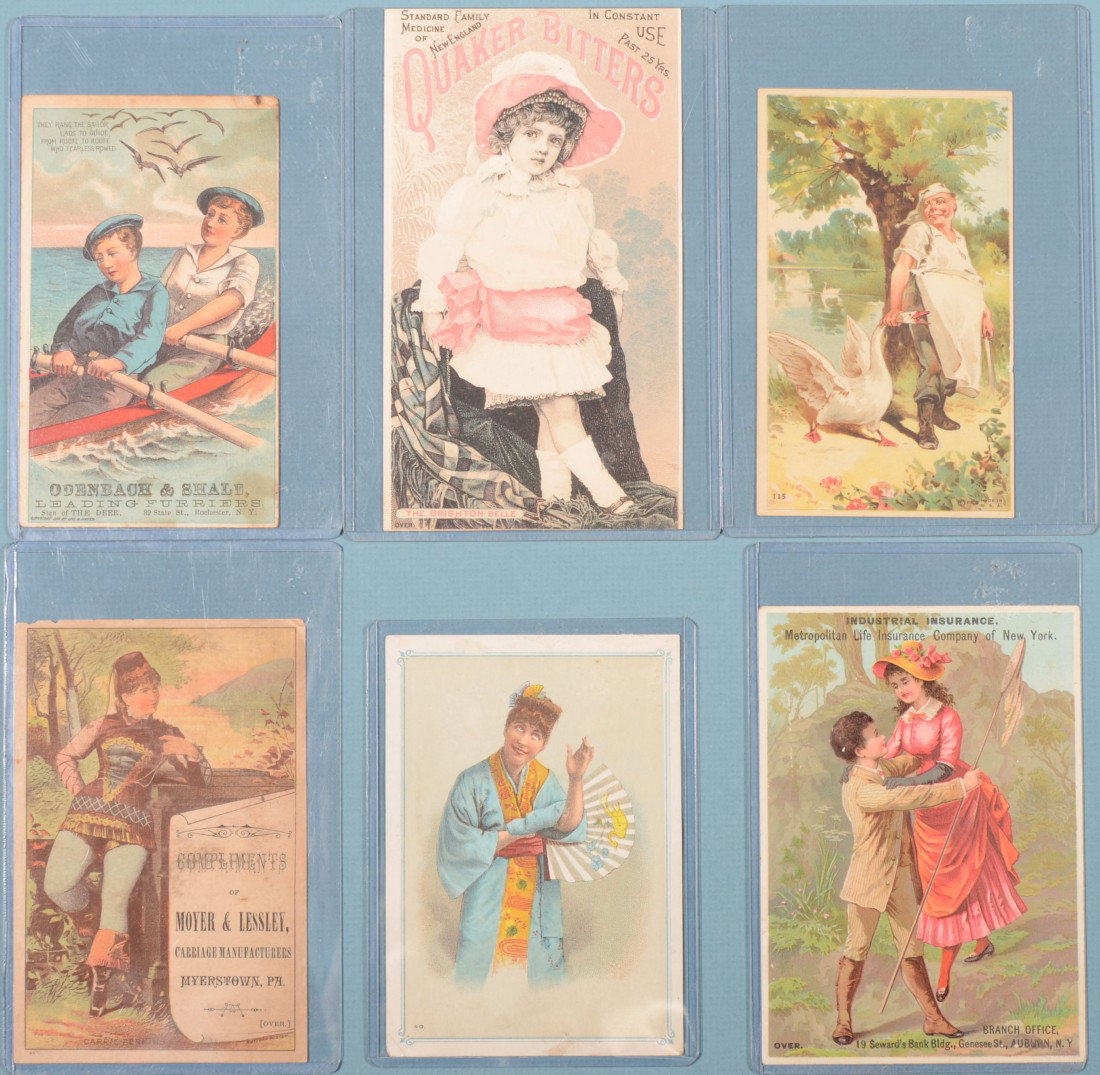 Six Piece Trade Card Group. Quaker Bitters, Standa: Six Piece Trade Card Group. Quaker Bitters, Standard Family Medicine of New England; Odenbach & Shale, Furriers, 39 State St., Rochester, N.Y.; Eureka - Maryland Assurance Corp., Eureka Building, Balt