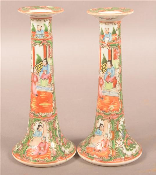Vintage Rose Medallion Porcelain Candlesticks. (1 of 4)