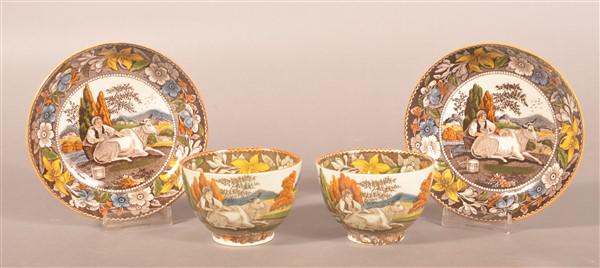 Two Salopian Soft Paste China Cups and Saucers. (1 of 3)