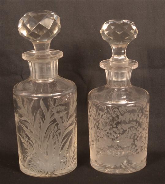 Two Glass Copper Wheel Engraved Cologne Bottles. (1 of 3)