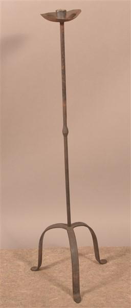 19th C. Wrought Iron Tripod-Base Candle Stand. (1 of 3)