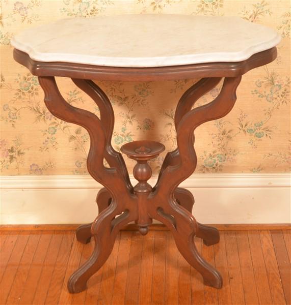 Victorian Walnut Marble Turtle-Top Parlor Stand. (1 of 2)