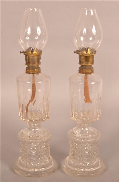Pair of Blown Flint Glass Kerosene Lamps. (1 of 4)