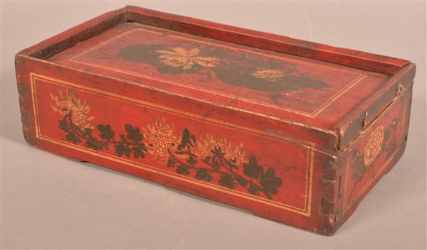 19th Century Paint-Decorated Poplar Slide-Lid Box. (1 of 6)