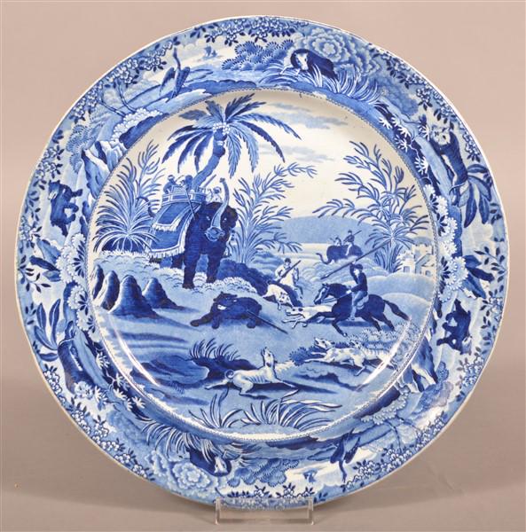 Clews Staffordshire Blue Transfer Hunt Scene Plate. (1 of 3)