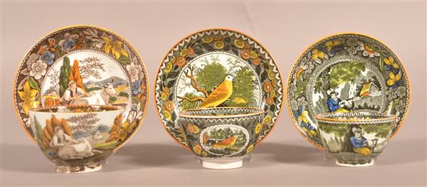 Three Salopian Soft Paste China Cups and Saucers. (1 of 4)