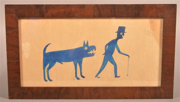 Unsigned Folk Art Painting Framed Drawing.: Unsigned Folk Art Painting Framed Drawing. In the Style of Bill Traylor. William Traylor was an African-American self-taught artist from Lowndes County, Alabama. Born into slavery, Traylor spent most